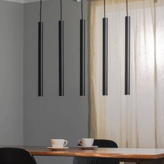 Hanglamp Sone, baldakijn hoekig, 5-lamps, zwart zwart gestructureerd