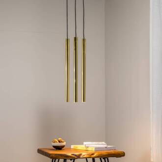 Hanglamp Sone, baldakijn rond, 3-lamps, messing messing, zwart gestructureerd