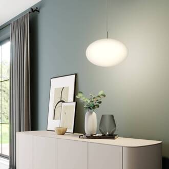 hanglamp Sonika, Ø 40 cm, nikkelkleurig, glas, E27 satijn nikkel, opaal wit