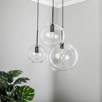 Hanglamp Sphere, 3-lamps transparant, zwart