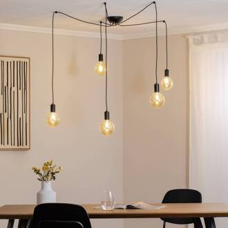 Hanglamp Spider in zwart, 5-lamps