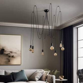 Hanglamp Spider in zwart, 7-lamps
