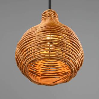 Hanglamp Sprout van rotan, 1-lamp, natuur licht hout, zwart