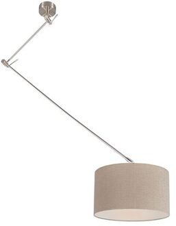 Hanglamp staal met kap 35 cm lichtbruin verstelbaar - Blitz