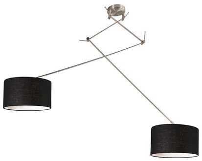 Hanglamp staal met kap 35 cm zwart verstelbaar 2-lichts - Blitz