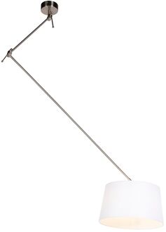 Hanglamp staal met linnen kap wit 35 cm - Blitz