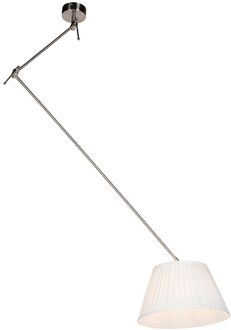 Hanglamp staal met plisse kap crème 35 cm - Blitz Zilver