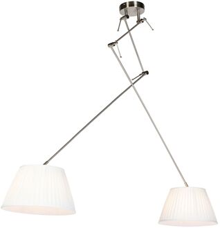 Hanglamp staal met plisse kappen crème 35 cm 2-lichts - Blitz Zilver