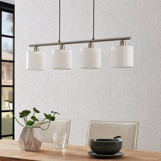 hanglamp Stannis, 75 cm, wit, 4-lamps, textiel mat nikkel, wit