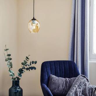 Hanglamp Starla 1-lamp, glazen kap amber zwart, amber