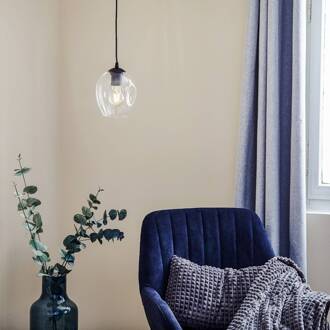 Hanglamp Starla 1-lamp, glazen kap helder zwart, helder