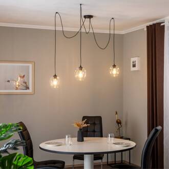 Hanglamp Starla, decentraal, 3-lamps, helder, glas, E27 transparant
