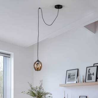 Hanglamp Starla decentrale 1-lamp, glas amber zwart, amber
