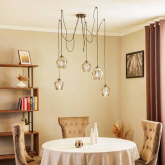 Hanglamp Starla decentrale 5-lamps, glas grafiet zwart, grafiet