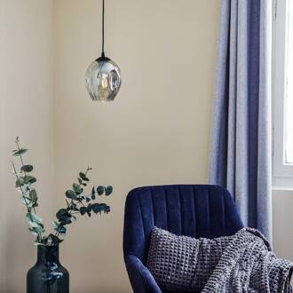 Hanglamp Starla, glas grafiet, 1-lamp rond zwart, grafiet