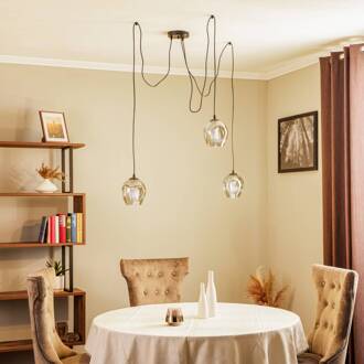 Hanglamp Starla, glas grafiet, 3-lamps decentraal zwart, grafiet