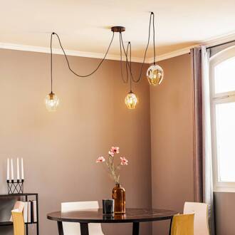 Hanglamp Starla, glas grafiet/amber/helder, 3-lamps decentraal zwart, grafiet, amber, helder