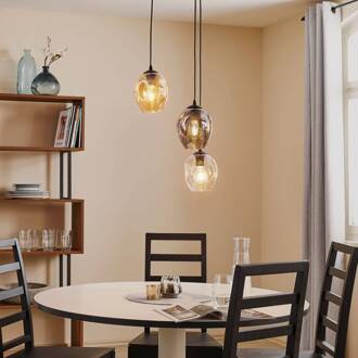 Hanglamp Starla, glas grafiet/amber/helder, 3-lamps rond zwart, grafiet, amber, helder