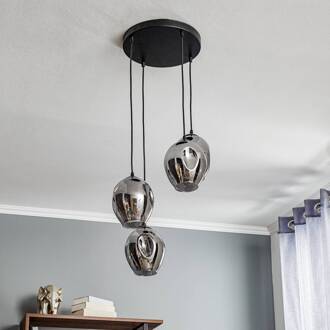 Hanglamp Starla rond 4-lamps, glas grafiet zwart, grafiet