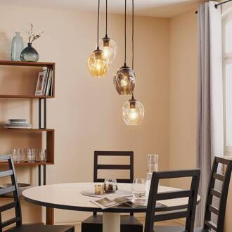 Hanglamp Starla rond 4-lamps grafiet/amber/helder zwart, grafiet, amber, helder