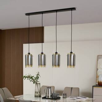 hanglamp Sterzy, 105 cm lang, grijs, glas, 4-lamps. antraciet, goud