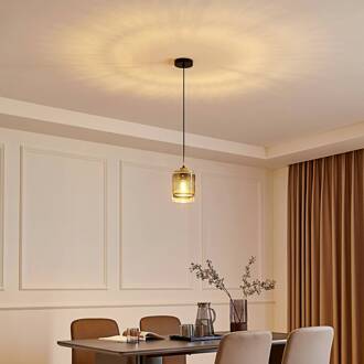 hanglamp Sterzy, Ø 15 cm, grijs, glas, E27 antraciet, goud