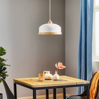 Hanglamp Studio met houtdecor 1-lamp wit wit, licht hout
