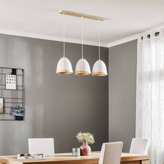 Hanglamp Studio met houtdecor 3-lamps wit wit, helder hout