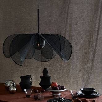 Hanglamp Styrka, Ø 75 cm, zwart/rookgrijs, bananenvezel zwart, rookgrijs