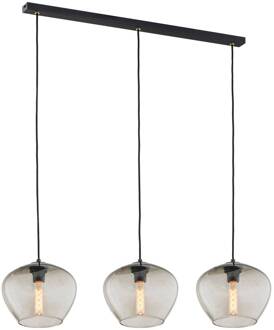 Hanglamp Svala, glazen kap, lang, 3-lamps zwart, grijs