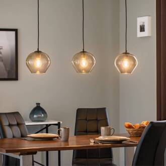 Hanglamp Svala glazen kappen rond 3-lamps lineair rookgrijs-transparant, zwart
