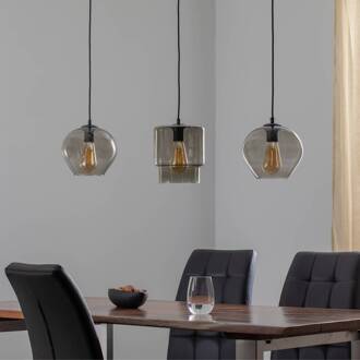 Hanglamp Svala Kappen variabel 3-lamps lineair rookgrijs-transparant, zwart