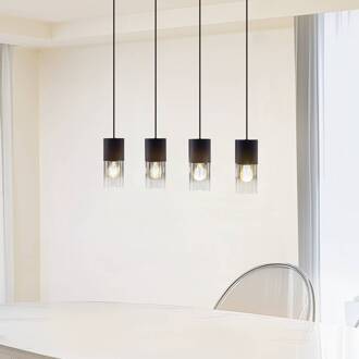 hanglamp Svante, 4-lamps, zwart, glas, 85 cm rookgrijs, zwart