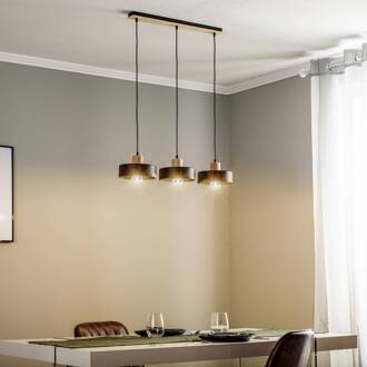 Hanglamp Tako, 3-lamps, zwart zwart, licht hout
