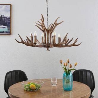hanglamp Tejask, Ø 102 cm, 6-lamps, gewei, E14 bruin