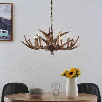 hanglamp Tejask, Ø 70 cm, 6-lamps, gewei, E14 bruin
