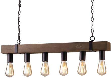 Hanglamp Texas van antiek hout, 6-lamps hout donker antiek, donkerbruin