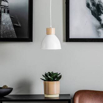 Hanglamp Tira, 1-lamp, wit wit, licht hout