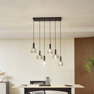 hanglamp Tolli, grijs/zwart, glas, 6-lamps rookgrijs, zwart