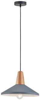 Hanglamp Tom met houtelement, blauw-grijs blauw-grijs, hout licht, zwart