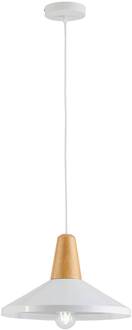 Hanglamp Tom met houtelement, wit wit, helder hout