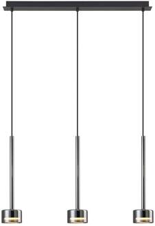 Hanglamp Tonic, zwart/chroom, balk, 3-lamps, metaal, glas zwart, chroom