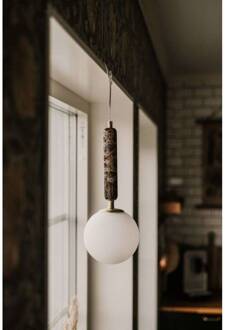 hanglamp Torrano, bruin, Ø 15 cm bruin gemarmerd, wit, geborsteld messing