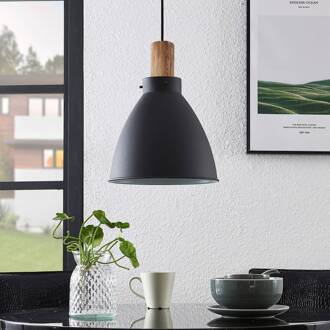 hanglamp Trebale, 1-lamp, E27, ijzer, hout zwart, licht hout