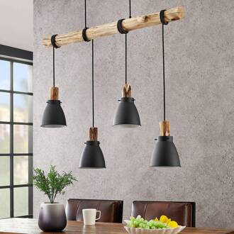 hanglamp Trebale, 4-lamps, E14, ijzer, hout zwart, licht hout