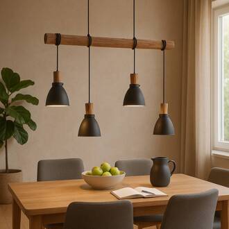 hanglamp Trebale, E14, Ø 15 cm, 4-lamps, hout zwart, licht hout