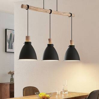 hanglamp Trebale, E27, Ø 28 cm, 3-lamps, hout zwart, licht hout