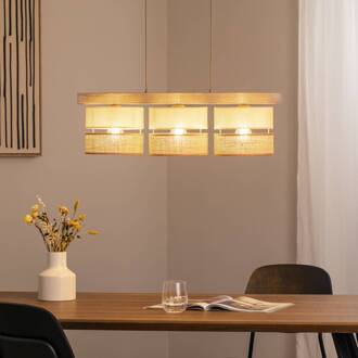 Hanglamp Treeon, 3-lamps, hout, jute, naturel/ecru naturel, ecru, lichtbruin