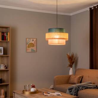 Hanglamp Trio, jute kap, petrol/natuurbruin/oranje Ø 50cm petrol, lichtbruin naturel, oranje