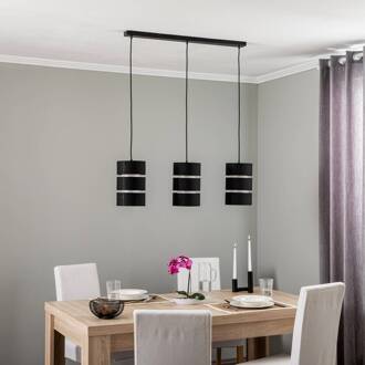 hanglamp Tsomo, 950 cm, 3-lamps, zwart, stof zwart, goud
